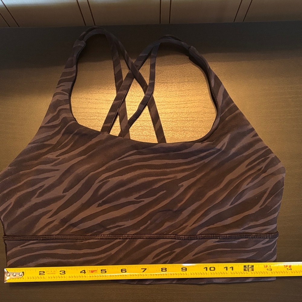 Lululemon energy longline bra in black and gray stripes pattern
